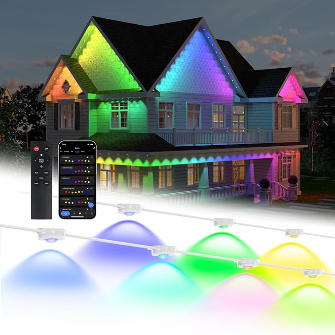Permanent Outdoor Lights, 50ft with 30 LEDs Smart RGB, 68+ Scene Modes IP66 Waterproof, Alexa/Google Assistant Compatible Holiday Lighting for Christmas Halloween Patio Decor