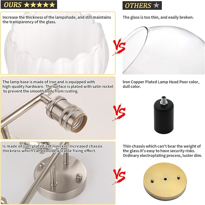 Bathroom Light Fixtures, 3-Light Vanity wall Light Over Mirror with White Tulip Glass Shade for Bedroom Living Room (Bulb Not Included), Satin Nickel