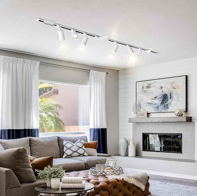 12-Light LED Track Lighting Kit with 13.2FT H Type Track Lighting Rails and Floating Canopy Connector, Modern Kitchen GU10 Track Lighting Fixtures Ceiling Spot Light, White (No Bulbs)