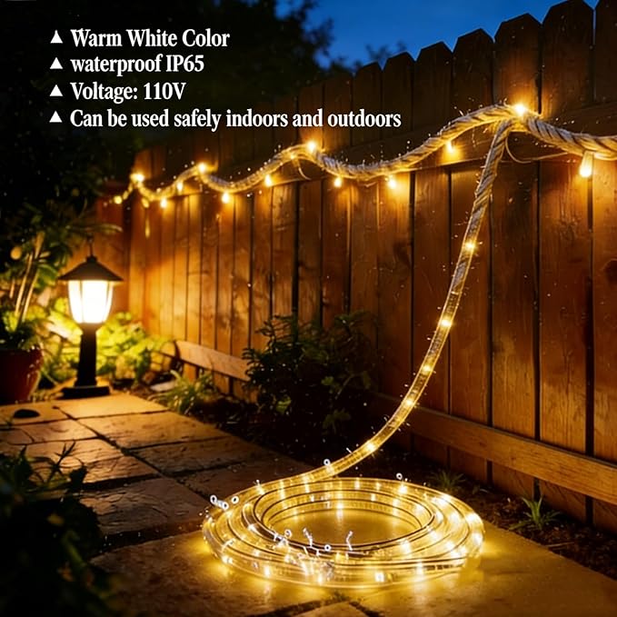 LED Rope Light, 20Ft LED Strip Lights Outdoor Waterproof Decorative Lighting for Indoor/Outdoor Decorations, Deck, Patio, Party and Bedroom Decorations (Wram White)