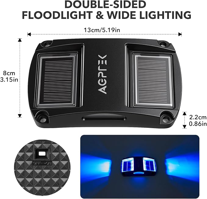 AGPTEK Solar Driveway Lights 4 Pack, Outdoor Deck Dock Marine Waterproof | LED Solar Powered Driveway Marker Lights for Warning Step, Sidewalk, Pathway, Garden, Yard (Blue Light, Black)