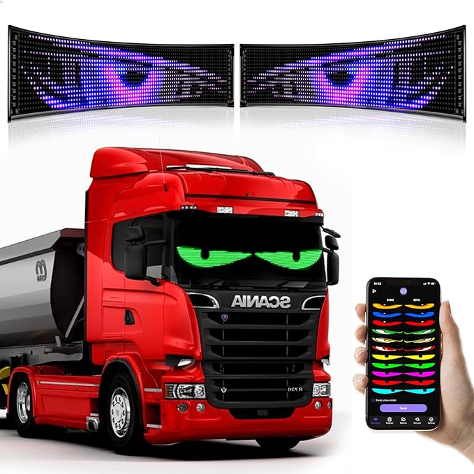 2Pcs LED Eyes for Truck Windshield | Programmable Devil Eyes Light for Cars | Bluetooth APP Control | Can Edit Text/Graffiti/Animations