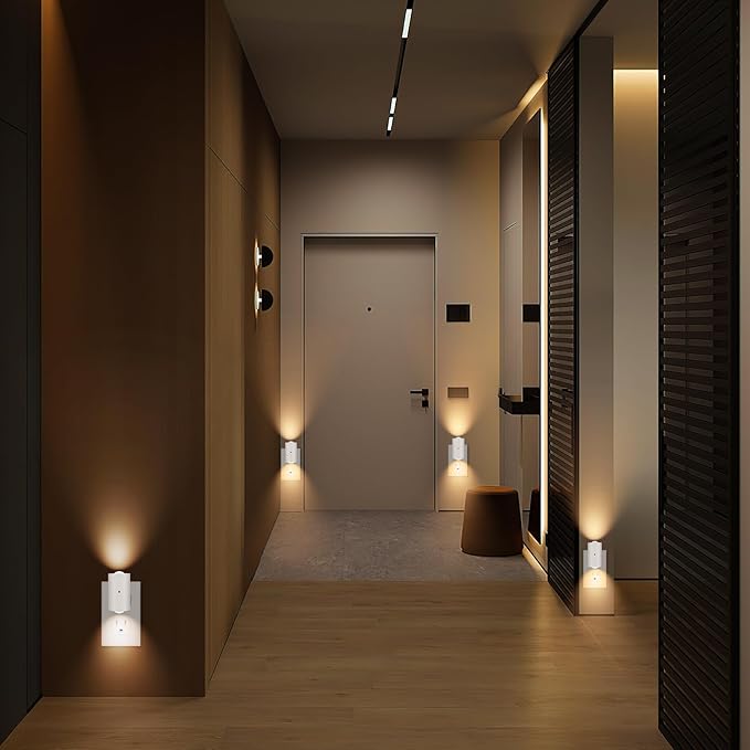 Dimmable LED Night Lights Plug into Wall, Rotatable Plug-in Night Light, Dusk to Dawn Sensor, Adjustable Brightness 0-200Lm,3000K Soft White,for Bedroom, Hallway, Stairway, 4 Pack