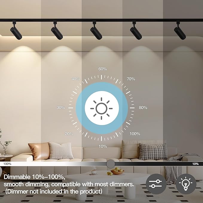 5Color LED Track Lighting Heads 12W Dimmable,Zoomable Beam15°/24°/36°/45°/60°,2700K/3000K/3500K/4000K/5000K,Single Circuit H Track Lighting Heads Ceiling Fixtures Art Lighting(6 Pack-Black)
