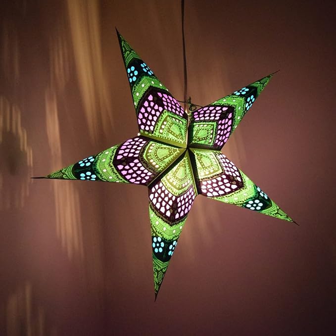 Hometown Evolution, Inc. Honeycomb Bright Green Paper Star Lantern with 12 Foot Power Cord Included