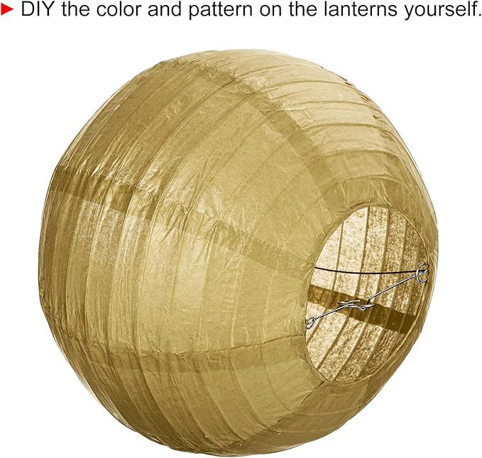 PATIKIL 8 Inch Paper Lanterns, 6 Pack Round Folding Hanging Lamp Shade for Wedding Home Party Festival Celebration, Gold