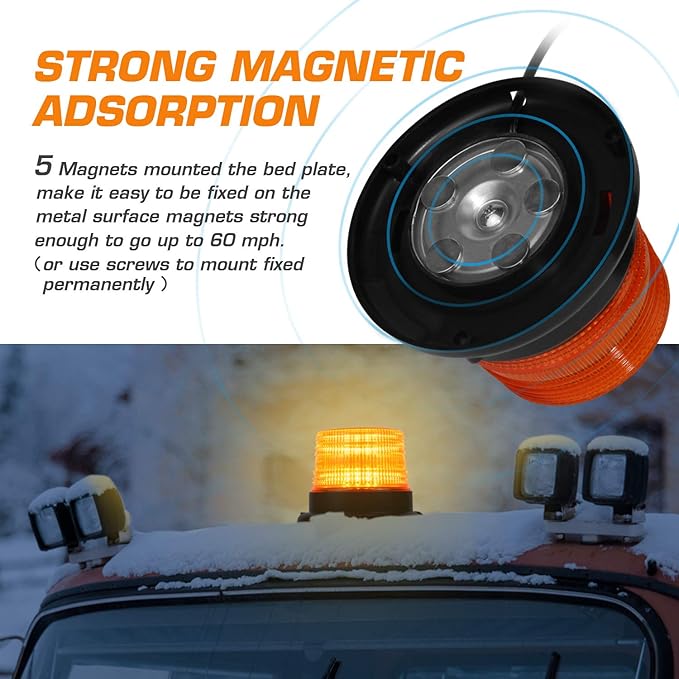 LED Strobe Light, 12V-24V Amber 40 LED Warning Safety Flashing Beacon Lights with Magnetic and 16 ft Straight Cord for Vehicle Forklift Truck Tractor Golf Carts UTV Car Bus
