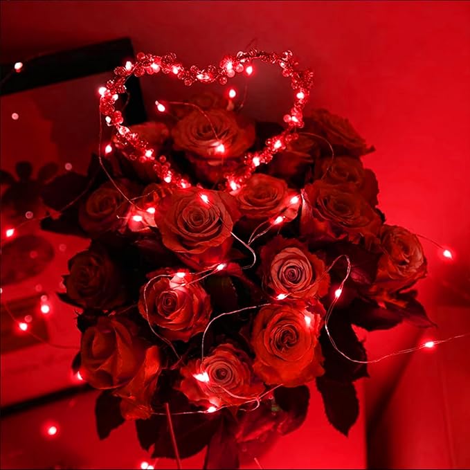 LAMPHOME Valentine's Day Red Fairy Lights Plug in, 33Ft 100 LEDs Waterproof Twinkle Firefly Lights, Starry String Lights for Galentine's Day Wedding Indoor Outdoor Christmas Patio Garden