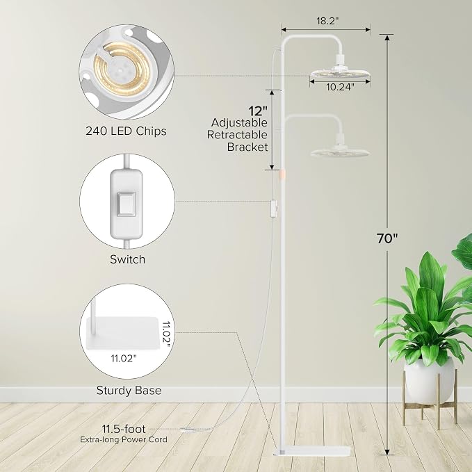 SANSI Grow Lights for Indoor Plants, 100W Full Spectrum Tall Standing | 10200LM, 240 LEDs, CRI Near 100, Adjustable 47-70.86in Height, 5-Level Dimmable, 8/12/14H Auto Timer, Remote Control