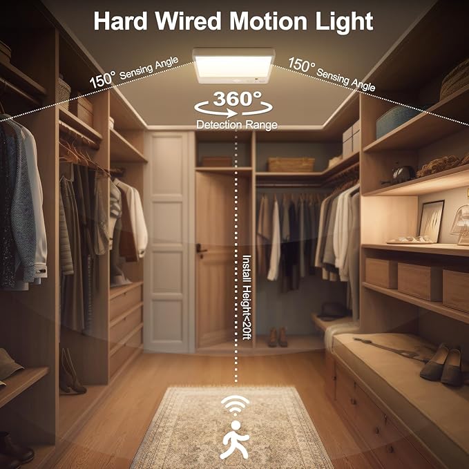 Motion Sensor Closet Light, 8W 7000mAh Rechargeable Ceiling Light with Remote,3 Color Temperatures and Dimmable, Magnetic Mount LED Shower Light for Bathroom|Stairs| Hallway|Garage