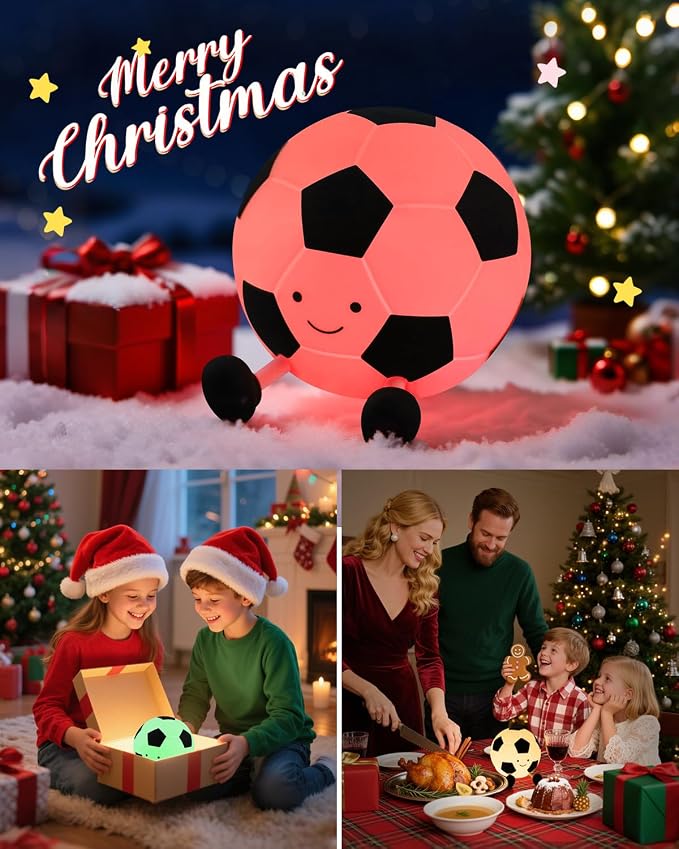 YISUN Soccer Silicone Night Light for Kid, Rechargeable Night Lights with 7 Colors & Timer, Cute Squishy Lamp for Girl Boy Girls, Dimmable LED Light Room Decor Toys