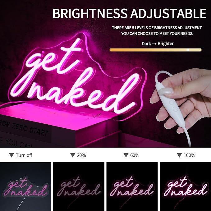 Get Naked Neon Sign for Wall Decor Dimmable Led Lights Signs Pink Led Signs for Bedroom decor Letters Neon Light Room Decor for Bar Party Pub Salon Decoration Girls Gift