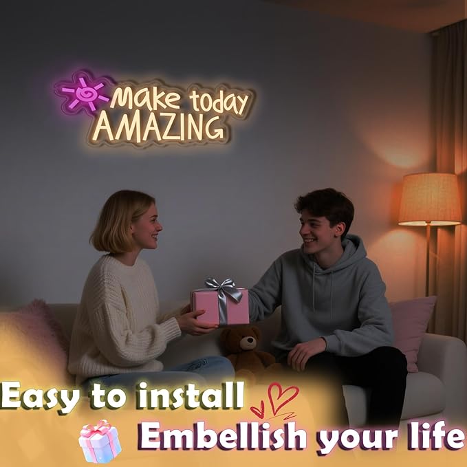Make today Amazing neon sign, suitable for classroom wall decoration, back-to-school season, graduation season, student gifts. Dimmable, USB powered, pink heart-shaped inspirational neon light.