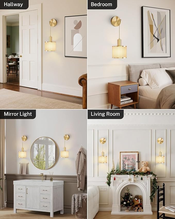 SAIMAND Battery Operated Wall Sconces Set of 2,Wireless Rechargeable Lights | Modern Cordless Wall Sconces with Remote Control, 9-Color Dimmable LED Lamps for Bedrooms, Living Rooms and Hallways (Gold)