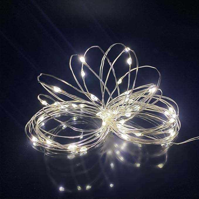 2 Pack Battery Operated Mini Led Fairy Lights Dewdrop Garland Lights with Timer 6 Hours on/18 Hours Off for Wedding Party Decorations,50 Leds 18 Feet Silver Wire (Cold White)