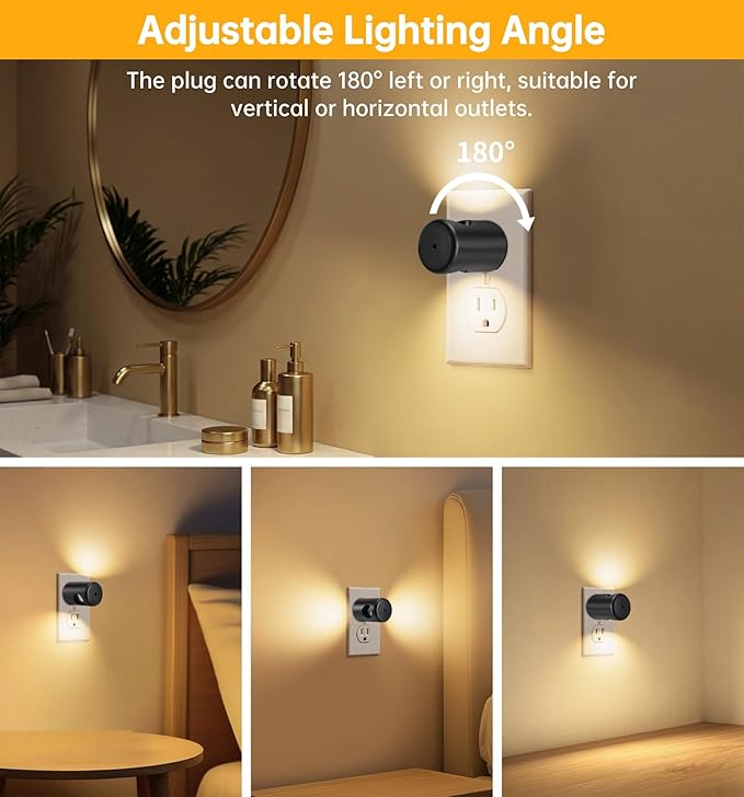 TSEXES LED Motion Sensor Night Light,Plug into Wall Night Light,4-Pack | Dusk to Dawn Sensor, 90° Rotating Plug,Auto On/Off, 3000K Soft White, 100 Lumens, Non-Dimmable