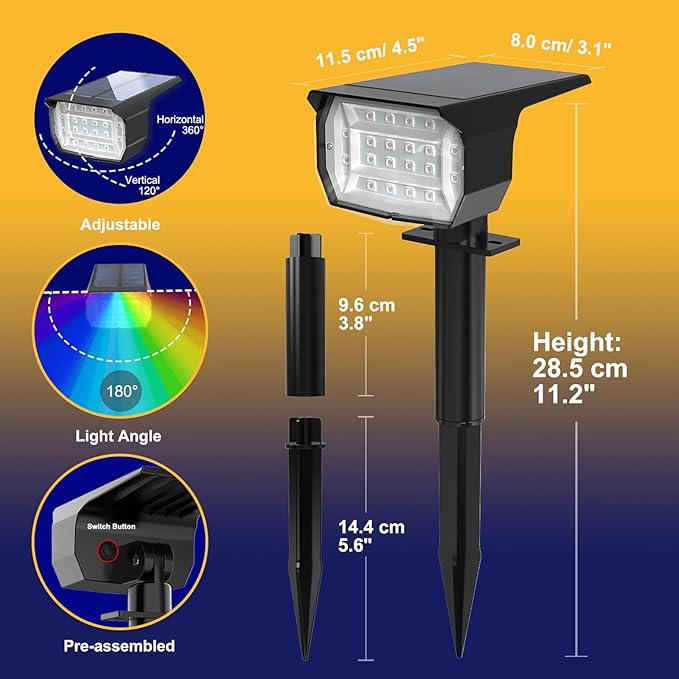 nipify Solar Spot Lights Outdoor Color Changing, Halloween RGB Spotlights | 10 Pack/7 Modes, Waterproof, Solar Powered, Landscaping, Lighting for Outside Pathway Yard Wall Garden Walkway