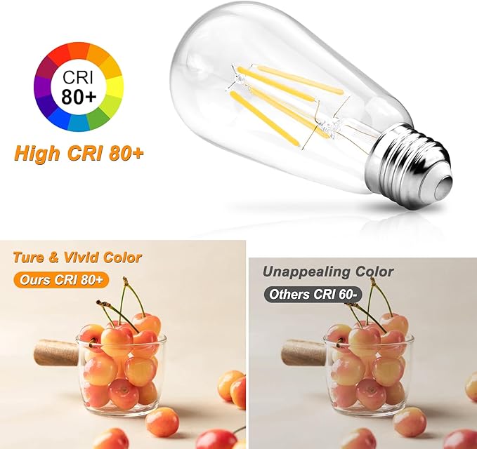 Ascher Vintage LED Edison Bulbs, 6W, Equivalent 60W, Non-Dimmable, High Brightness Cool White 4000K, ST58 Antique LED Filament Bulbs with 80+ CRI, E26 Medium Base, Clear Glass, Pack of 6
