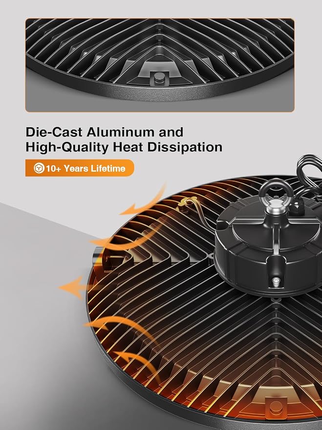 UFO LED High Bay Light,200W 30000LM 5000K IP65,6 Pack with 5ft US Plug | Plug‑and‑play design for garages, barns, gyms, supermarkets, workshops and large‑area commercial places