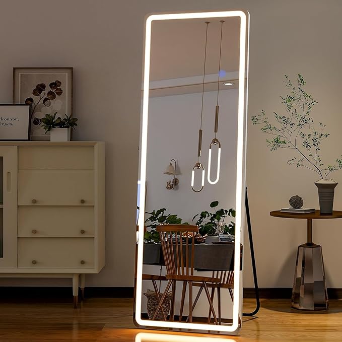 Lighted Full Body Mirror, 65x21 Wall Mounted Mirror with 3 Color Lights | Aluminum Frame Design with Tempered Glass, Wall Mounted Mirrors for Bedroom Decor, Cloakroom and Daily Dressing