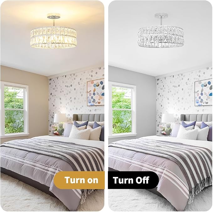 Lxybcce Crystal Ceiling Light Fixture, Modern Chrome Ceiling Light Chandelier, Semi Flush Mount Chandelier Lighting Fixture for Kitchen Entryway Living Room Dining Room, 5-Light, 16 Inch
