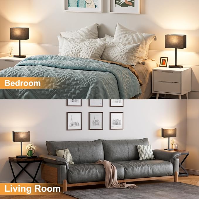 Hong-in Touch Lamps for Bedroom - 3-Way Dimmable Bedside Lamps Set of 2 with USB C+A, Black Modern Table Lamp for Night Stands, Desk Lamp for Living Room Nightstand End Tables Bed Side