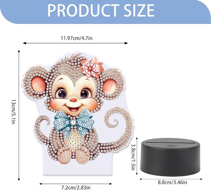 JISHSHAY Diamond Painting Night Light Diamond Art Table Lamps Gem Art LED Lights Gem Painting Desk Lamp Mosaic Kits for Adults DIY Kits for Adults Paint by Numbers,with Special Shaped Crystal,Monkey