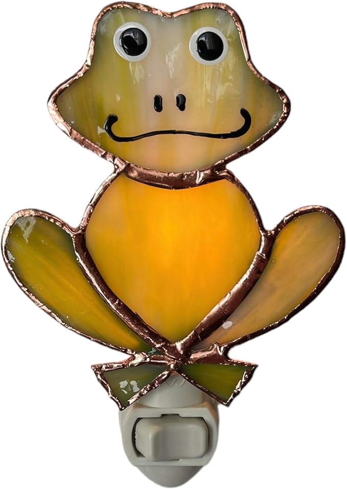 Gift Essentials Green Frog Plug in Night Light - Stained Glass Nightlight with On/Off Rocker Switch - Includes One 4 Watt Replaceable Incandescent Warm Glow Bulb