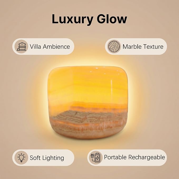 Marmor Marble Lamp Table Lamp Unique Stone Touch Lamp Pat Lamp Type-C 3 Way Bedside Lamp Ambient Light Bedroom Stands Night Light Decorative LED Warm Portable Lamp Rechargeable (Amber Jade)