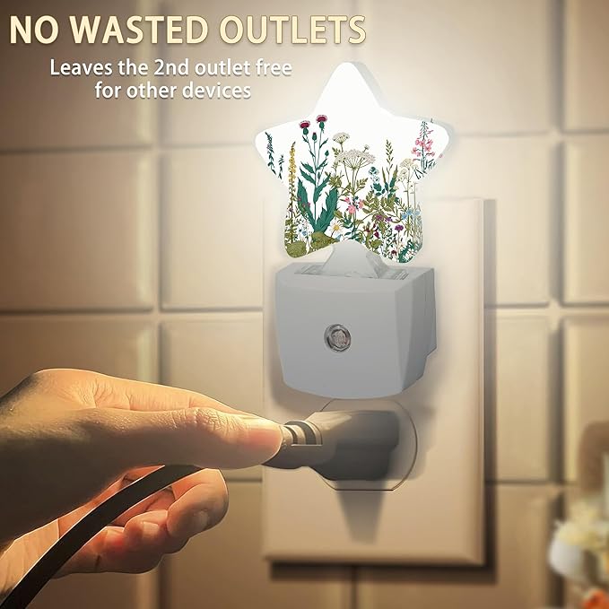 Herbs Wild Flowers Night Lights Plug in Wall Lamp Smart Dusk to Dawn Sensor for Home Decorative,Kids Room Bedroom Bathroom Kitchen Hallway Gifts