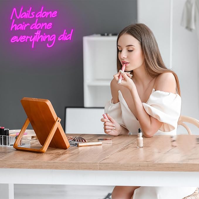 Nail Done Hair Done Everything Did Neon Sign for Wall Decor Pink Letter Neon Light Nail Led sign Hair Neon Light Sign for Beauty Salon Barber Shop Makeup Hairdressing Shop Decoration