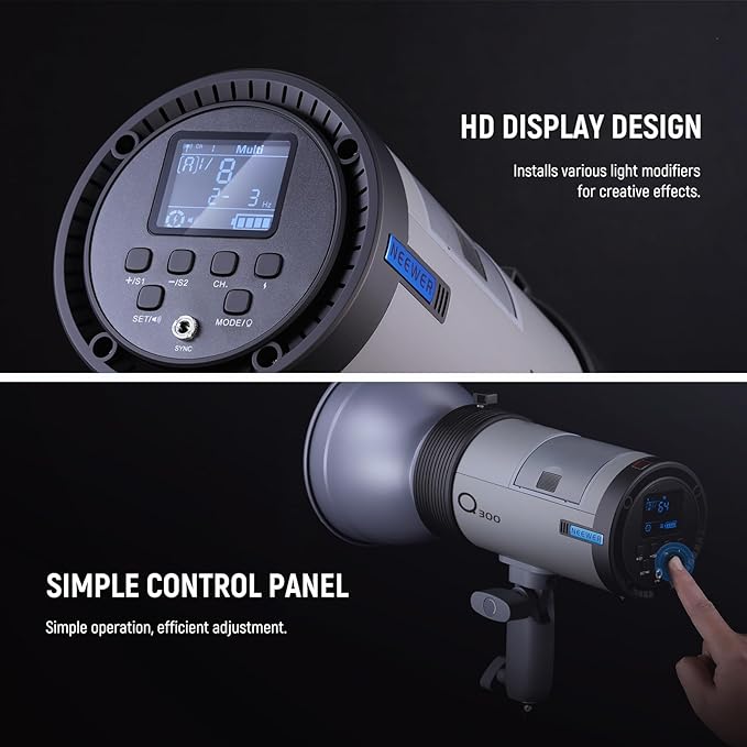 NEEWER Q300 300Ws 2.4G Outdoor Studio Flash with Q Compact Wireless Trigger, 7800mAh Li ion Battery Powered Strobe Light Photography Cordless Monolight with 1000 Full Power Flash 0.4-2.5s Recycle