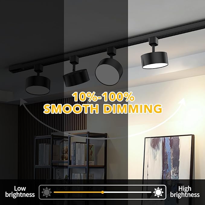 5 Color Diffuse LED Track Lighting Heads H Type Track Light Heads Dimmable Kitchen Track Lighting Fixtures Ceiling, Compatible with H Track Rails - Flicker Free CRI90+ 20W 2000lm, 4 Pack Black