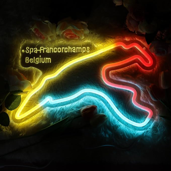 Spa-Francorchamps Neon Sign - Formula 1 Racing Decor | USB LED Sign, Easy Hanging Kit, Vibrant Wall Decor, Gaming Rooms & Garage, Motorsport-Themed Bars