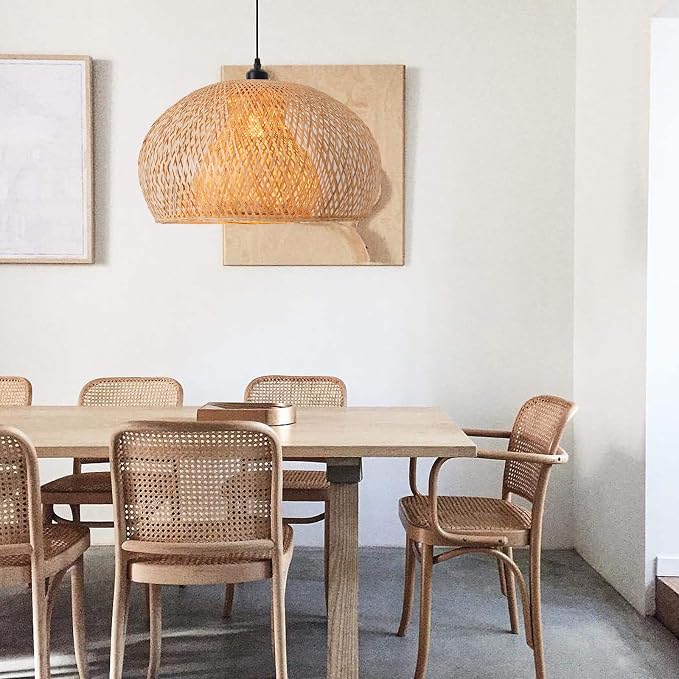 23.6" Bamboo Chadelier,Rattan Pendant Light | Hand Woven Bamboo Chandelier,23.6" Boho Wicker Hanging Light for Kitchen Island Dining Bedroom Living Room Restaurant