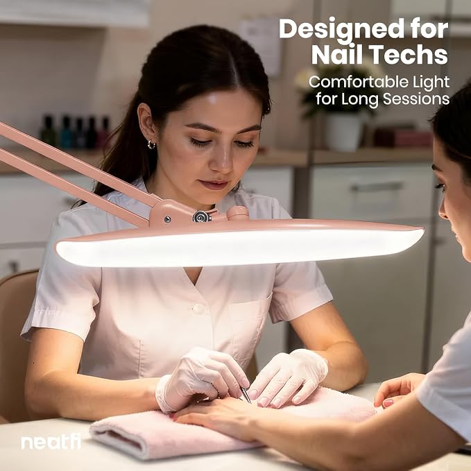 Neatfi XL 2200 Lumens 24W LED Desk Lamp – Shadow-Free Task Lighting | 4-Level Dimming | Home Office & Crafts Use | 20-Inch Wide Head (Rose Gold, Non-CCT with Clamp)