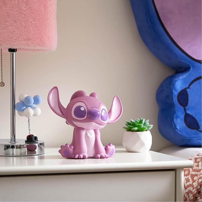 Idea Nuova Disney Stitch Angel Squishy Night Light 6" LED Soft Mood Lamp for Decor, Kids Bedrooms, Collectors & Gift Giving