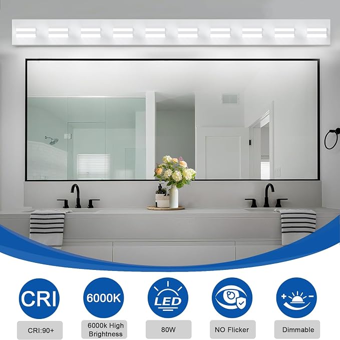 IZORRO LED Modern Bathroom Lights Fixtures(10-Light,Dimmable),Matte White Acrylic Wall Lighting,Vanity Lights for Bathroom Over Mirror - 6000k 53.5In （No Assembly Required）