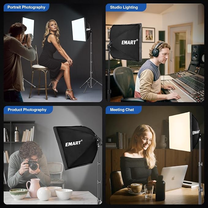 EMART Softbox Lighting Kit 135W 16"x16" Softbox for Photography Light 1Pack | 3000K-6500K LED Bulbs with Remote, 65" Tripod, Professional Photography Lighting for Studio Lights, Portrait, Video Recording