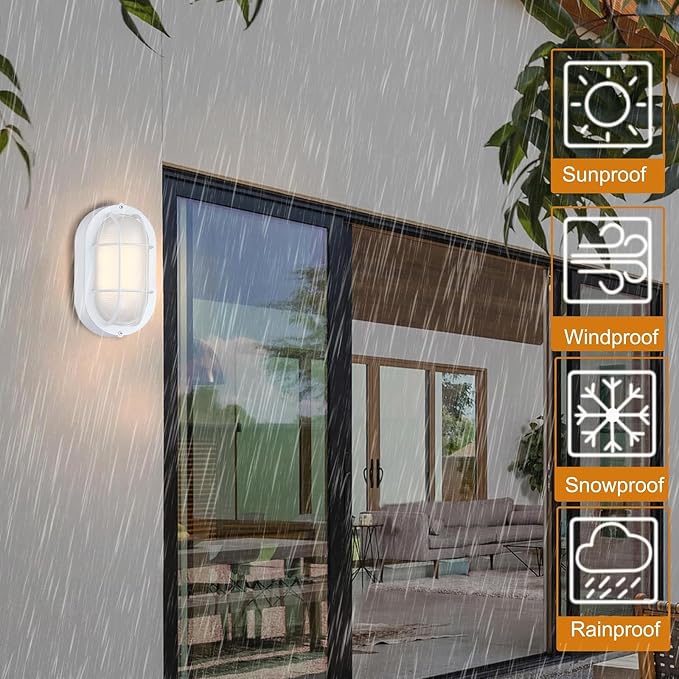 WISBEAM LED Bulkhead Light, Outdoor LED Wall Light for House, Dimmable, 6W Replace 60W, 450 Lumen 3000K Daylight White 80CRI, Waterproof, ETL Rated