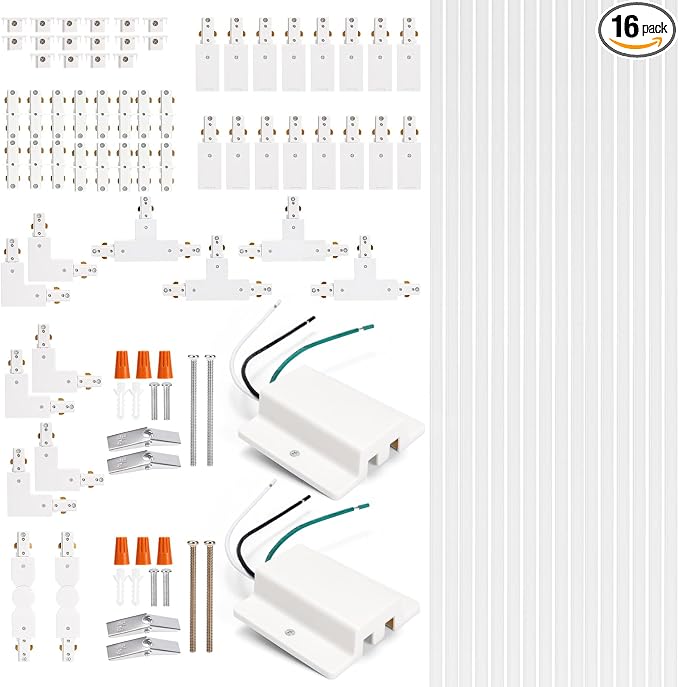 H Track Lighting Rails Kit - iCreating 52.5ft White Track Lighting Tracks 3 Wire with Floating Canopy Connector, L Connector, I and T Connectors for Single Circuit H Type LED Tracks Light Head Fixture