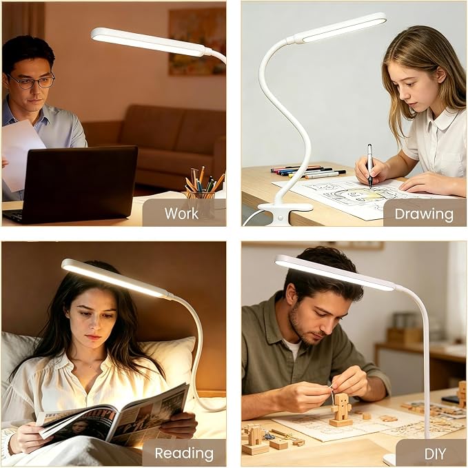 Clip on LED Light for Easel Painting & Nail Tech, White | 3 Color Modes,10 Brightness Levels,USB Powered,Clamp Lamp for reading,Artists, Manicurist and Desk