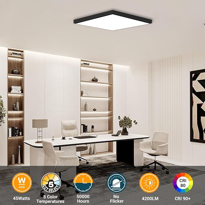 2'x2'4200 Lumen 6 Pack LED Flat Panel,Flush Mount and Drop Ceiling | Black Trim 5 CCT, 3 Level Dim,CRI 90 for Home and Office (2x2 Feet)