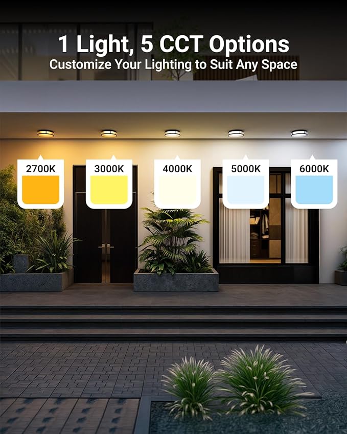 Sunco Motion Sensor LED Ceiling Light, Motion Activated Flush Mount Lighting Fixture, Dusk to Dawn Feature, 12 Inch, 20W, 1500 LM, Selectable CCT 2700K/3000K/4000K/5000K/6000K, Damp Rated, ETL