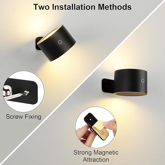 Lightess Battery Operated Wall Sconce Black, Remote Control, Set of 2 | 5000mAh Rechargeable, 19 Colors Dimmable, Stick on Wall Lights for Hallway, Bedroom, Living Room