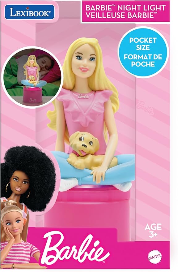Lexibook, Barbie NLJ01BB Baby Nursery Soft Light Battery Operated LED Pocket Night Light Pink