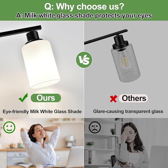 MOKATNG 7-Light Bathroom Light Fixtures, Vanity Light with Milky White Shades, Matte Black Bathroom Light Fixtures Over Mirror, Modern Bathroom Wall Lamp for Mirror Living Room Cabinet Bedroom