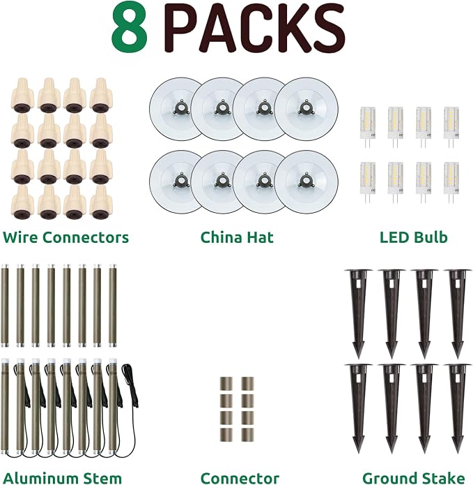 3W Landscape Lighting 12V Low Voltage Path Lights Warm White Waterproof Outdoor Replaceable G4 LED Bulb for Garden Pathway Lawn Yard Bronze 8-Pack
