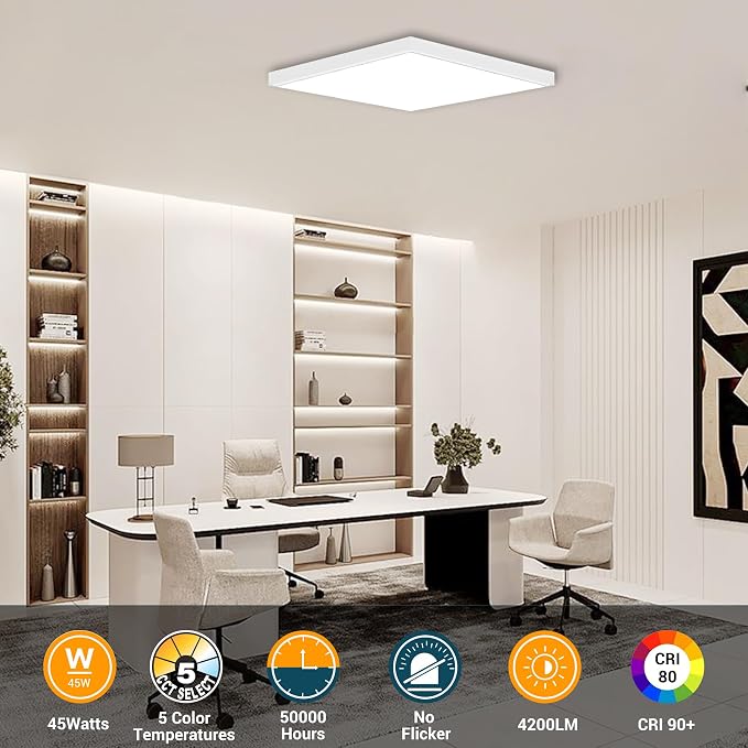 2'x2'4200 Lumen 4 Pack LED Flat Panel,Flush Mount and Drop Ceiling | White Trim 5 CCT, 3 Level Dim,CRI 90 for Home and Office (2x2 Feet)