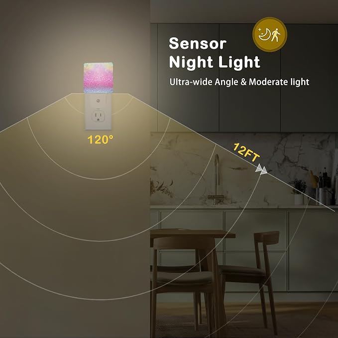 Pink Glitter Night Light,Plug in Night Light, Dusk to Dawn Sensor Nightlights for Stairway/Hallway/Kitchen/Bedroom/Bathroom 0.5W
